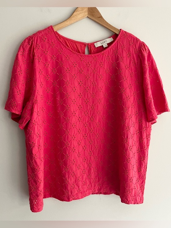 LOFT Tops - LOFT Pink Eyelet Short Sleeve Blouse